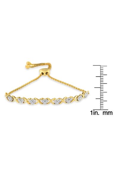 Silver 1/10 Cttw Diamond Heart and X-Link 6”-9” Adjustable Bolo Bracelet